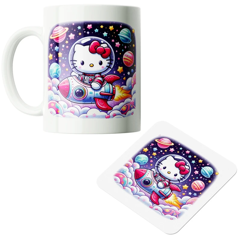 ماگ پاد آفرین مدل هلوکیتی فضانورد سیاره منظومه شمسی موشک آدم فضایی کد PZ202 به همراه زیرلیوانی