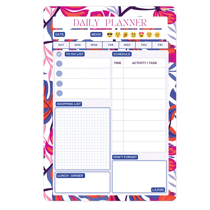 تخته وایت برد آهنربایی لاژید طرح پلنر روزانه مدل آهنربایی سایز 20X30 سانتیمتر  