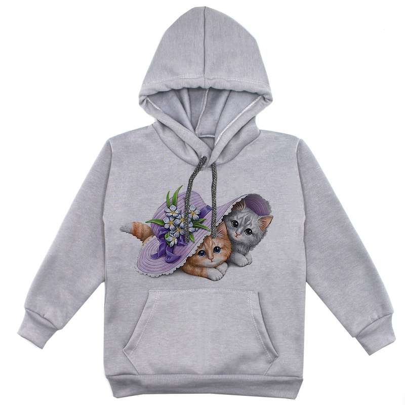 هودی دخترانه مدل دوگربه F92 رنگ طوسی