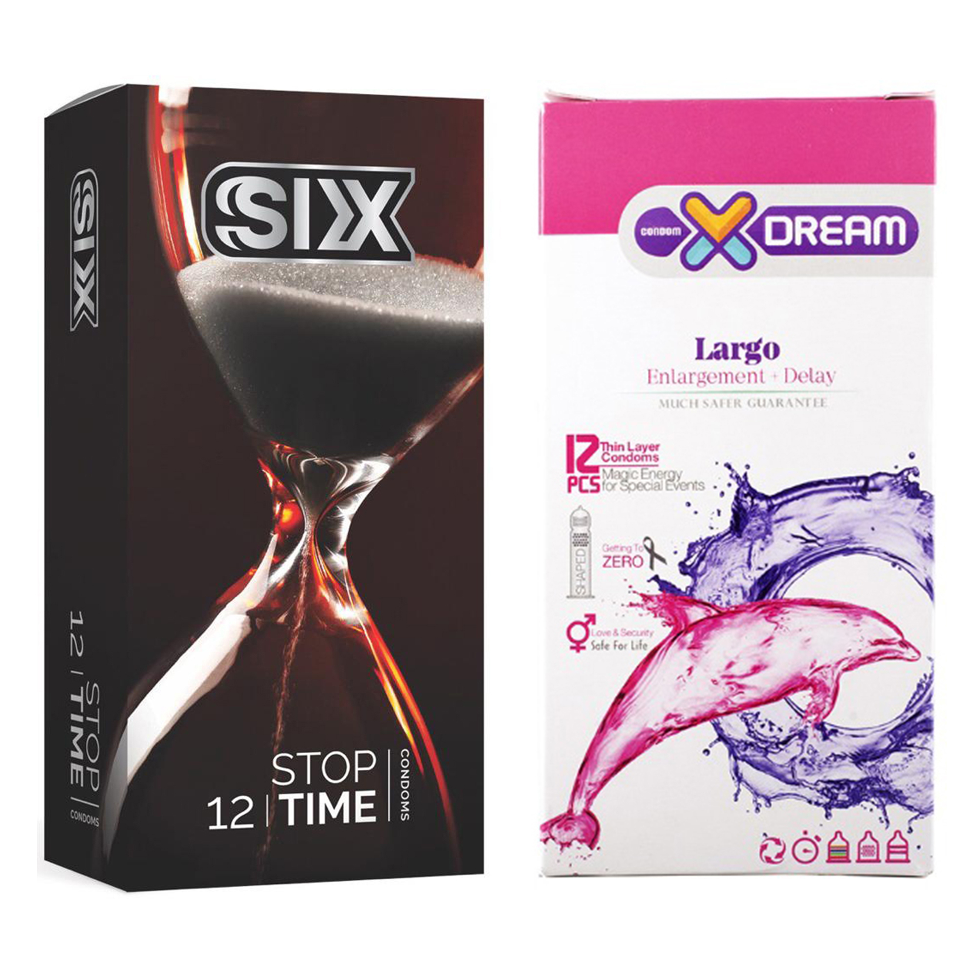 کاندوم سیکس مدل Stop Time بسته 12 عددی به همراه کاندوم ایکس دریم مدل Largo بسته 12 عددی