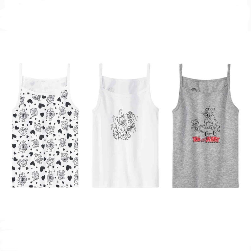 تاپ دخترانه لوپیلو مدل پنبه ای تام و جری مجموعه 3 عددی