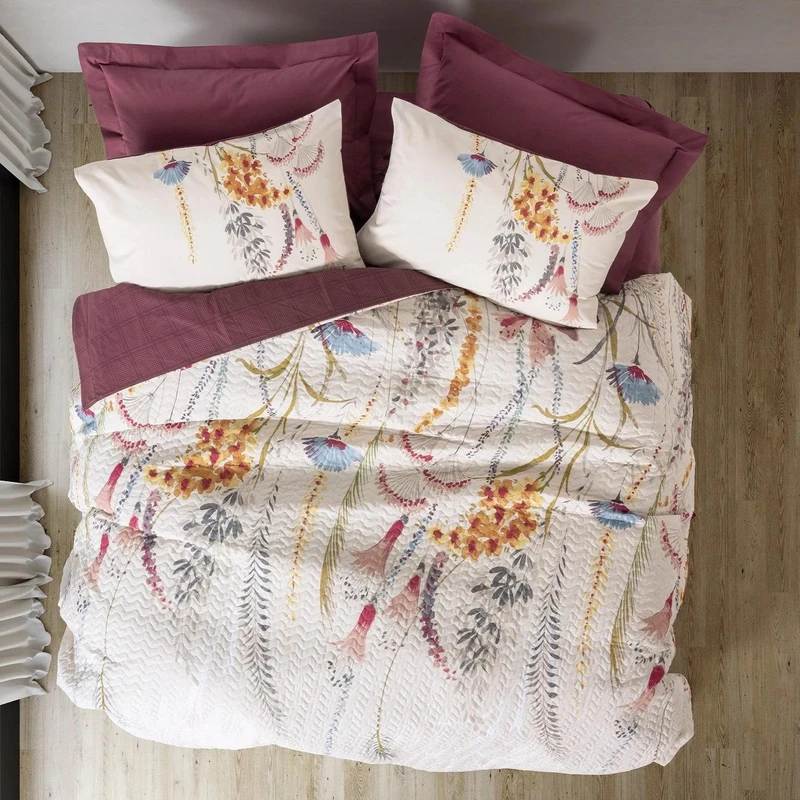 سرویس روتختی یک نفره 3 تکه کاتن باکس مدل Complete Set Mode Line Flos Bordo T.K