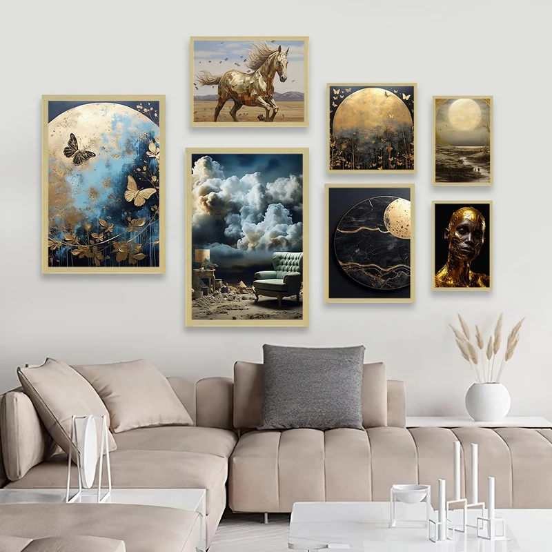 تابلو بکلیت طرح دکوراتیو پروانه و اسب طلایی مدل BE-1220 مجموعه 7 عددی