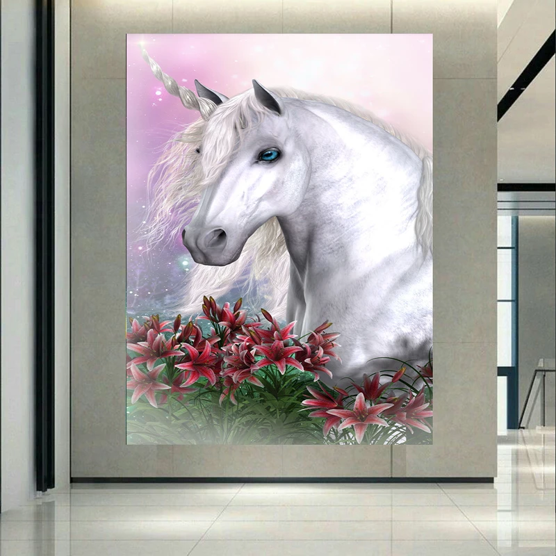 تابلو بوم طرح اسب سفید تک شاخ مدل Unicorn کد AR2530