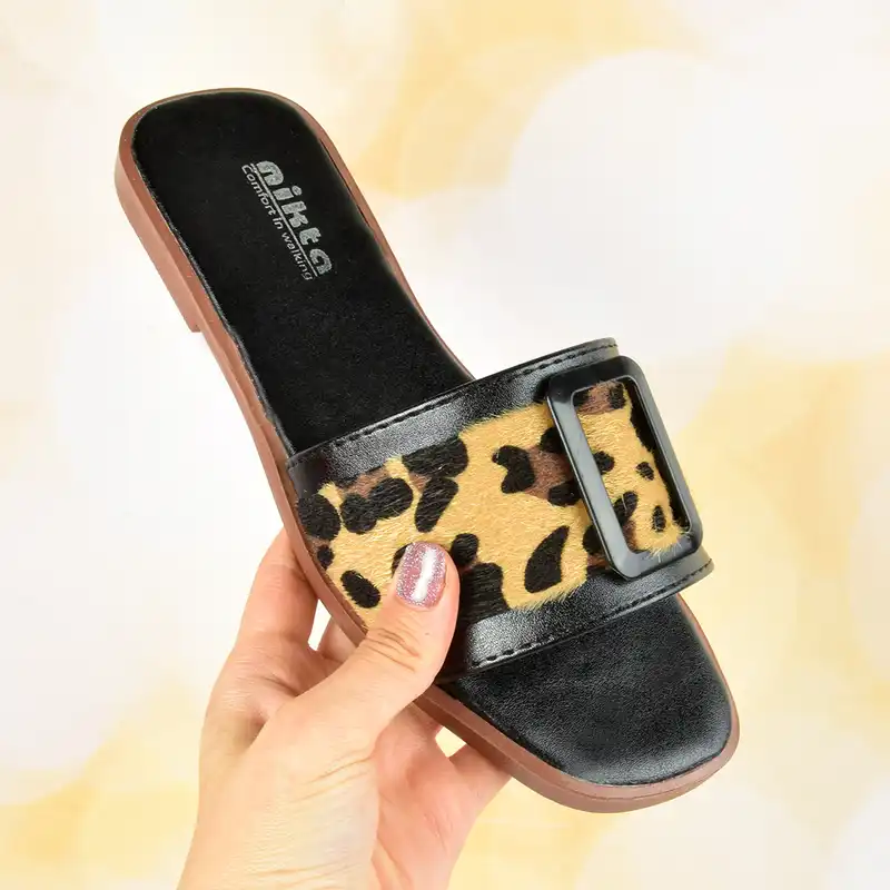 دمپایی زنانه نیکتا مدل پلنگی سگکی کد BK.4032