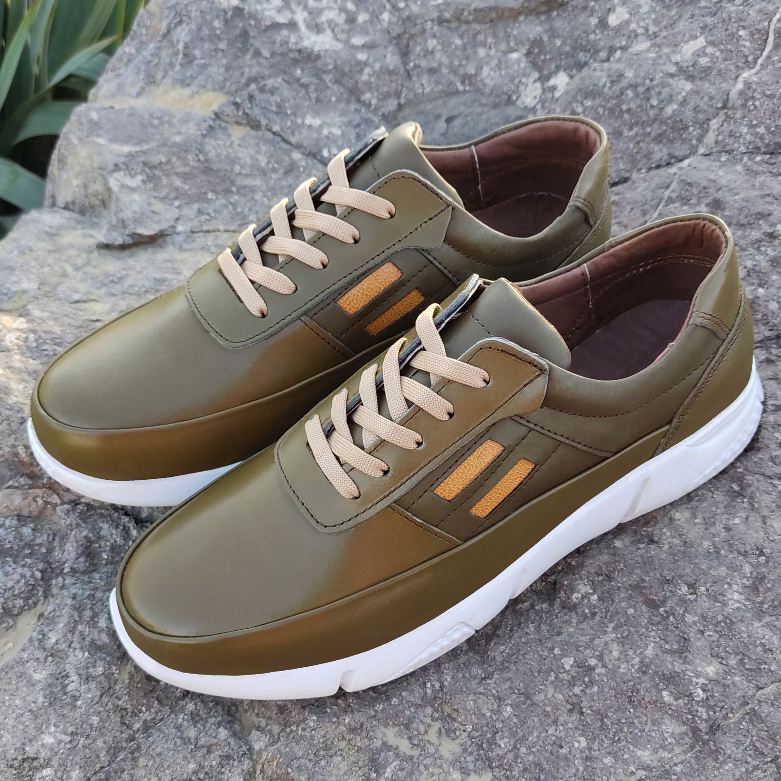 کفش طبی مردانه چرم تبریز مدل سروش رنگ زیتونی - - 12