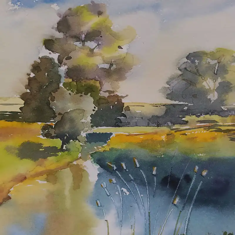 نقاشی آبرنگ طرح رودخانه آرام کد 76