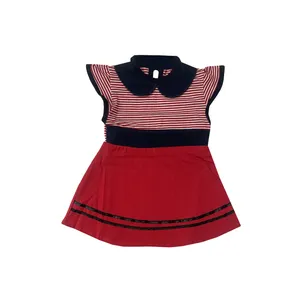 پیراهن دخترانه مدل پرنس راه راه رنگ قرمز