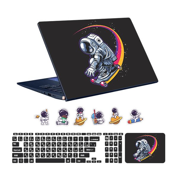 استیکر لپ تاپ توییجین و موییجین طرح Astronaut کد 14 مناسب برای لپ تاپ 15.6 اینچ به همراه برچسب حروف فارسی کیبورد