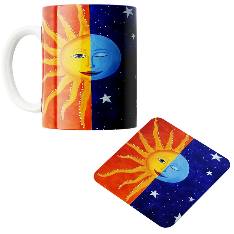 ماگ مدل خورشید و ماه کد 75 به همراه زیرلیوانی