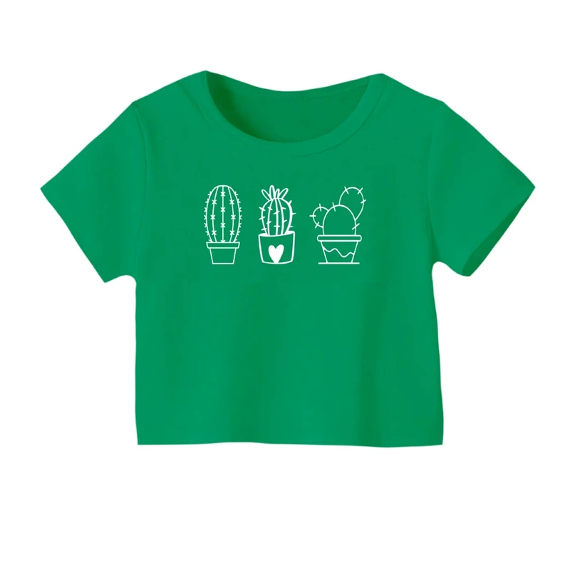 کراپ‌ تی‌شرت آستین کوتاه زنانه مدل کاکتوس ها خطی