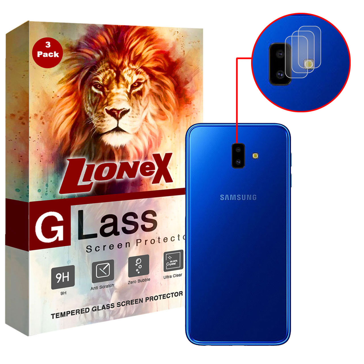 محافظ لنز دوربین لایونکس مدل UTFS مناسب برای گوشی موبایل سامسونگ Galaxy J6 Plus بسته سه عددی