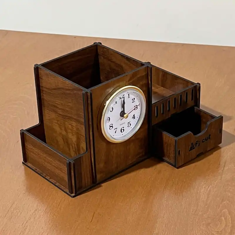 جامدادی رومیزی اف جی کات مدل ساعت دار کشویی طرح چوب