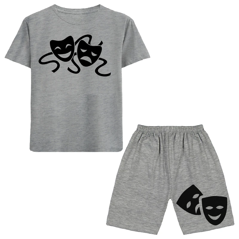 ست تی شرت و شلوارک پسرانه مدل شاد و غمگین N295