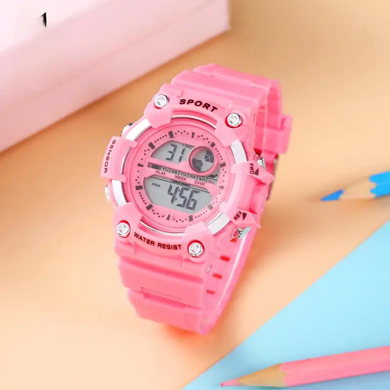 ساعت مچی دیجیتال بچگانه مدل تک زمانه کرنومتردار بند سیلیکونی کد 6