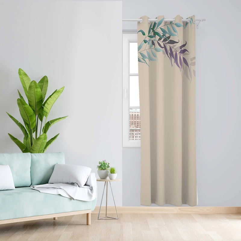 پرده طرح برگ مدل مخمل پانچی کد 4926 z سایز 140x200 سانتی متر