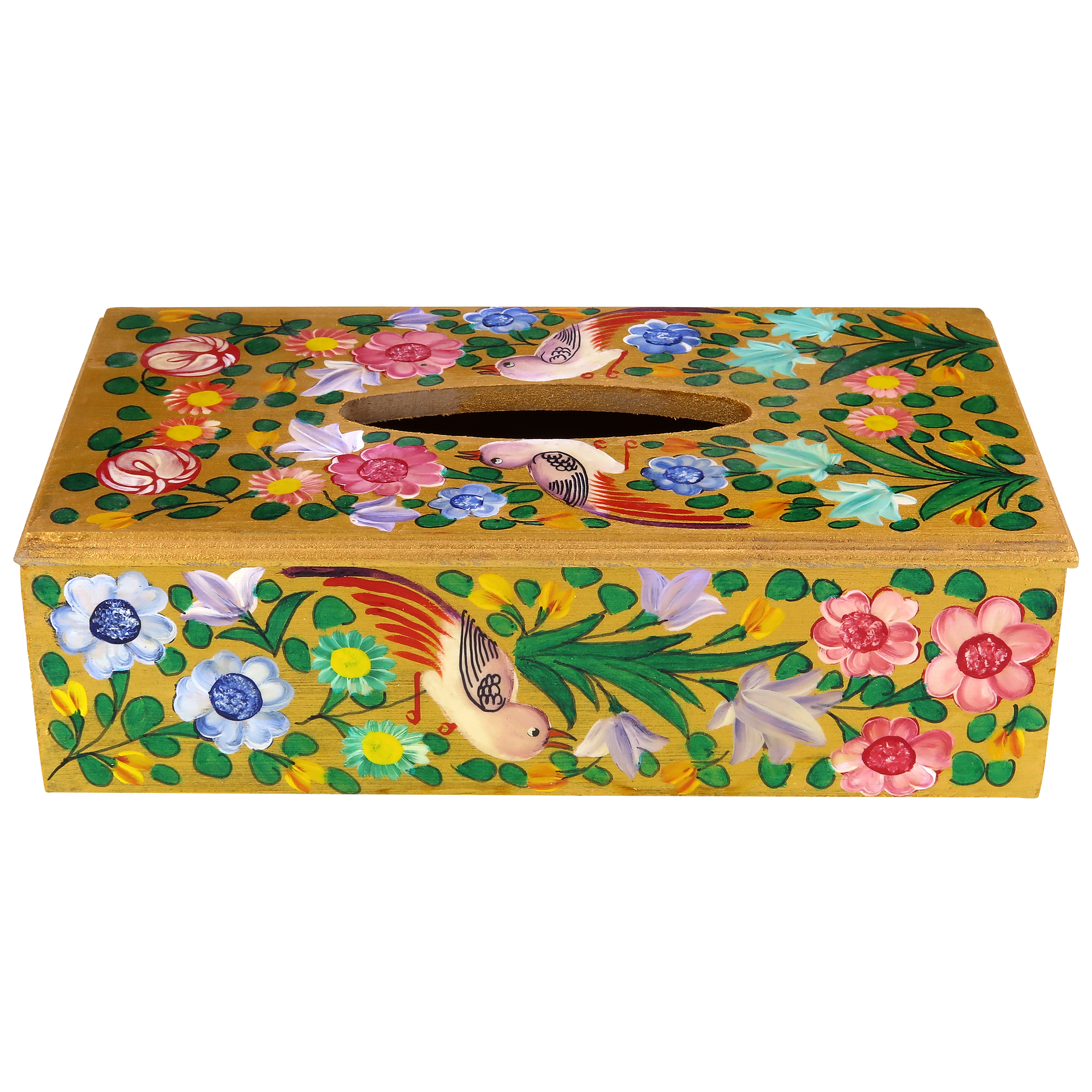 خرید جعبه دستمال کاغذی چوبی طرح گل و مرغ مدل srmd04