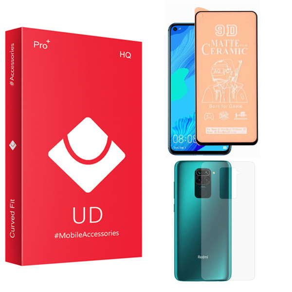 محافظ صفحه نمایش سرامیکی مات یو دی مدل HQ مناسب برای گوشی موبایل شیائومی Redmi Note 9 به همراه محافظ پشت گوشی