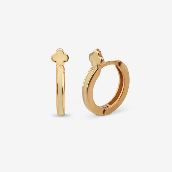 گوشواره حلقه‌ای طلا کم اجرت 18 عیار زنانه با طرح ونکلیف آرپلز گلدم مدل E244004