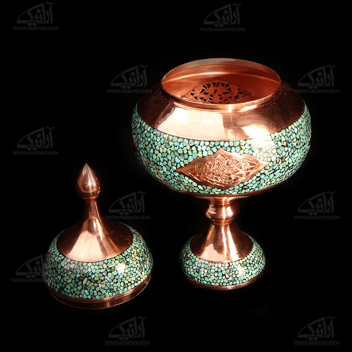 شکلات خوری پایه دار فیروزه کوب رنگ فیروزه ای طرح مشبک مدل 1001200021