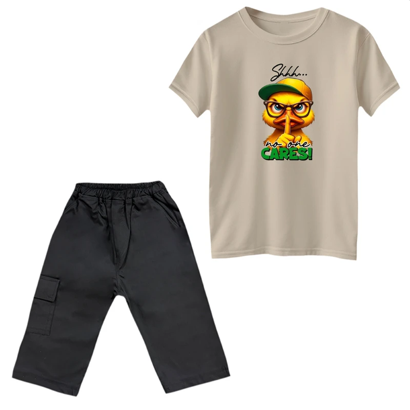 ست تی‌شرت آستین کوتاه و شلوارک دخترانه مدل اردک