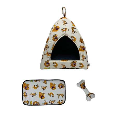 جای خواب سگ و گربه مدل مثلثی به همراه تشک باکس و استخوان