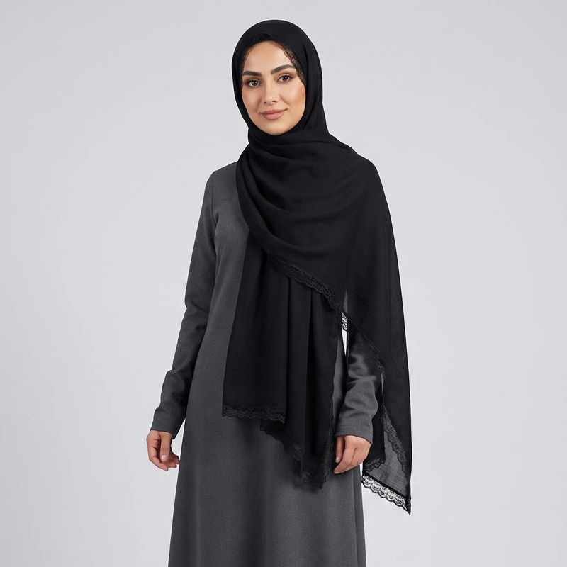 شال زنانه مدل نخی دور دانتل کد 1025