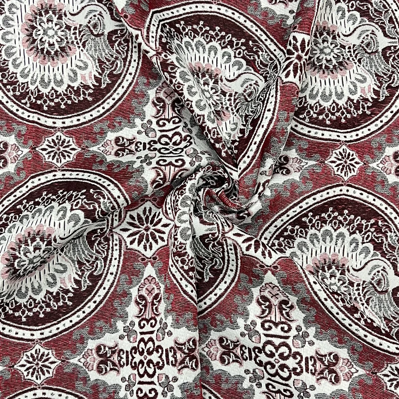 پارچه روفرشی عرض 2 متر مدل جاجیم طرح طاووس کد 01 رنگ قرمز