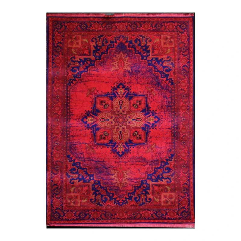 فرش ماشینی 700 شانه فرش هیوا زمینه لاکی حاشیه لاکی مدل 6601 کلکسیون هرمز