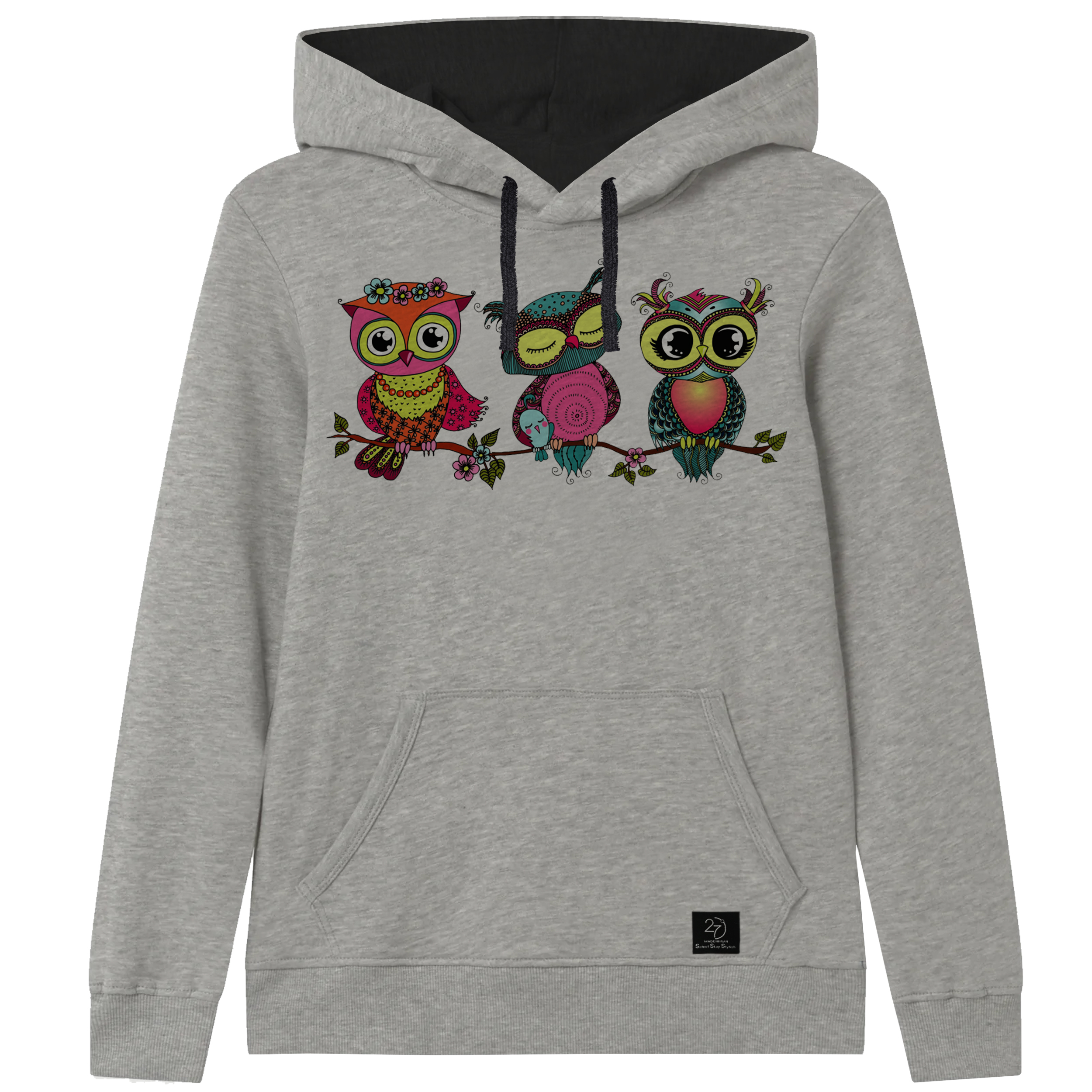 هودی دخترانه 27 مدل جغد کد J40 رنگ طوسی