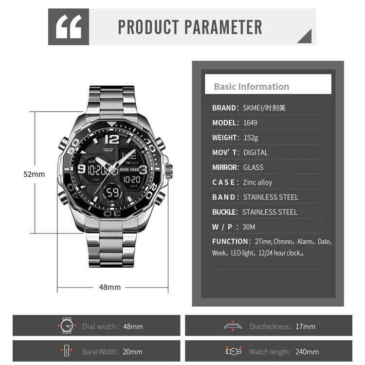 ساعت مچی دیجیتال مردانه اسکمی مدل 1649SL -  - 5