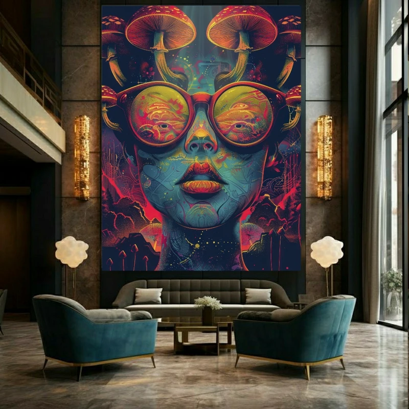 تابلو بوم طرح فانتزی چهره ی دخترانه طبیعت مدل قارچ کد AR304252