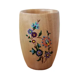 لیوان چوبی طرح اسلیمی گلدار کد 1