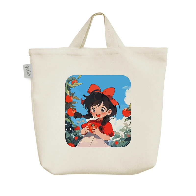 ساک خرید خندالو مدل دختر و گوجه‌ های قرمز کد 8265