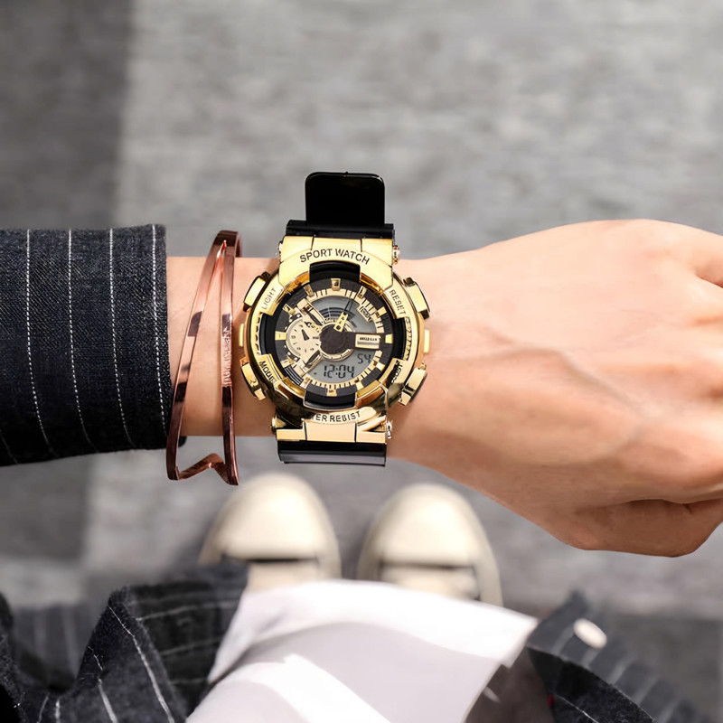 ساعت مچی عقربه ای مدل دو زمانه بند پیو کد 02