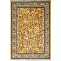 فرش ماشینی 1000 شانه زمینه طلایی زرد حاشیه کرم طرح سلطان آباد کد 100352