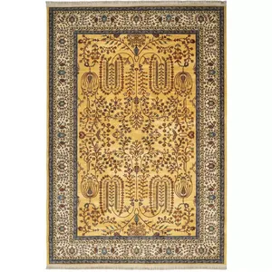 فرش ماشینی 1000 شانه زمینه طلایی زرد حاشیه کرم طرح سلطان آباد کد 100352