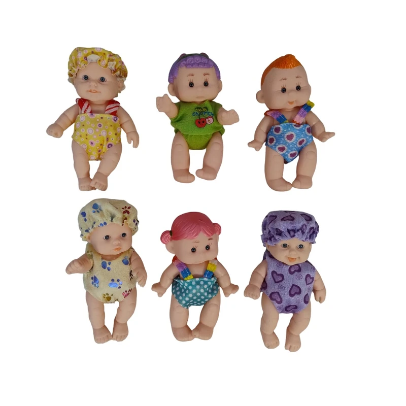 عروسک مدل نوزاد دختر ارتفاع 12 سانتی متر مجموعه 6 عددی