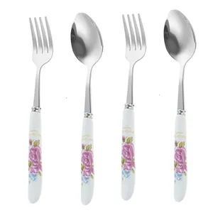 سرویس قاشق و چنگال 4 پارچه مدل دسته سرامیکی