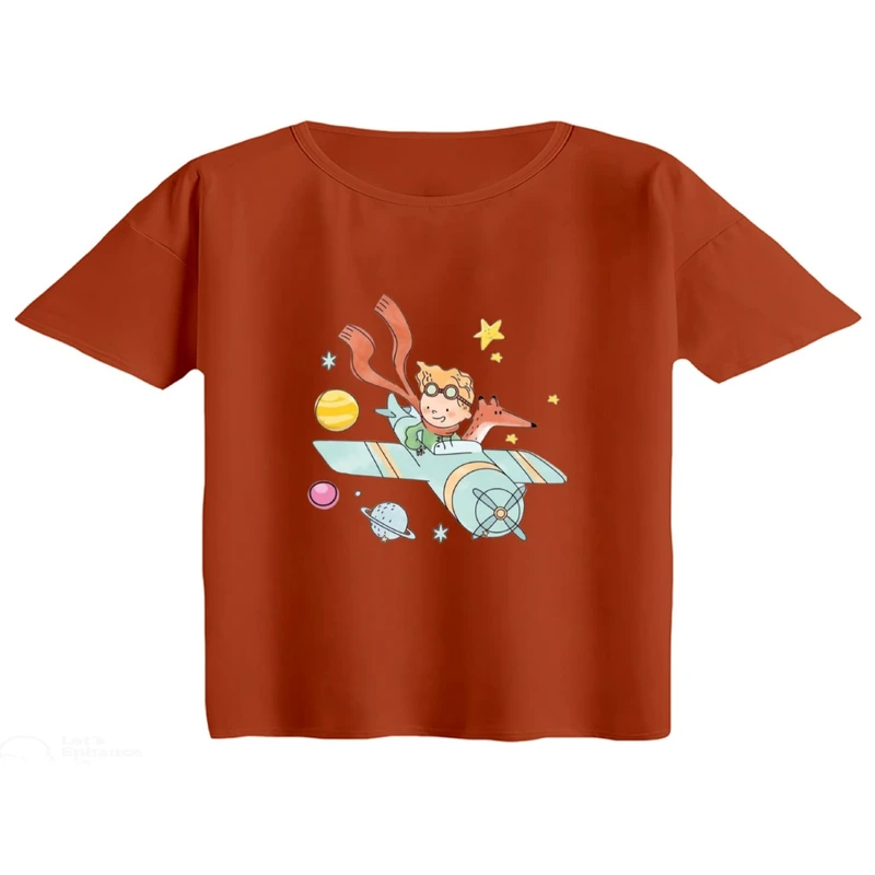 کراپ تی‌شرت آستین کوتاه زنانه مدل شازده کوچولو