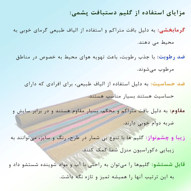 گلیم پشمی دستبافت یک متری مدل حرمی کد 122 عکس شماره 5