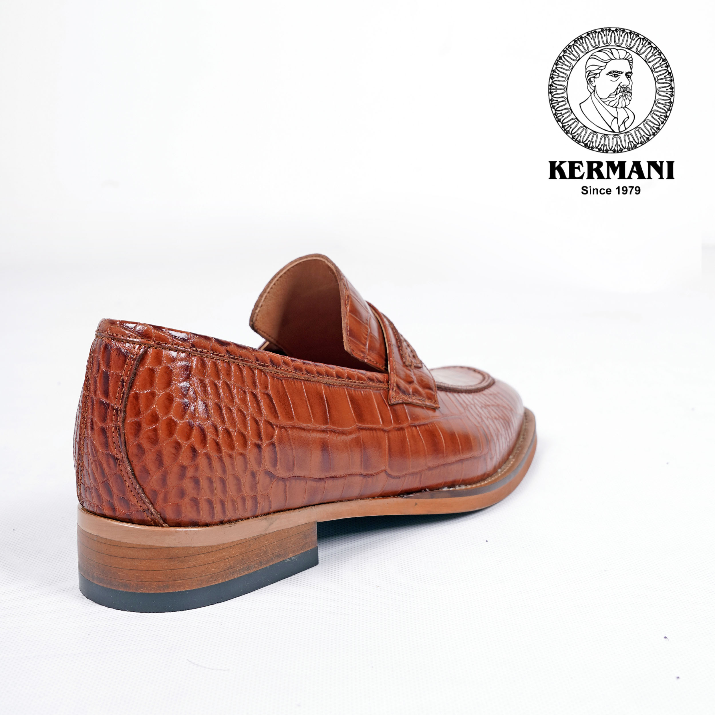 کفش مردانه کرمانی مدل چرم دستدوز طبیعی کروکو کد 1064 رنگ عسلی -  - 3