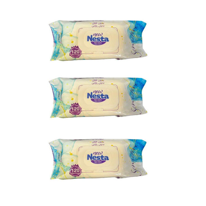 دستمال مرطب نیو نستا مدل ویت کد 120 مجموعه 3 عددی