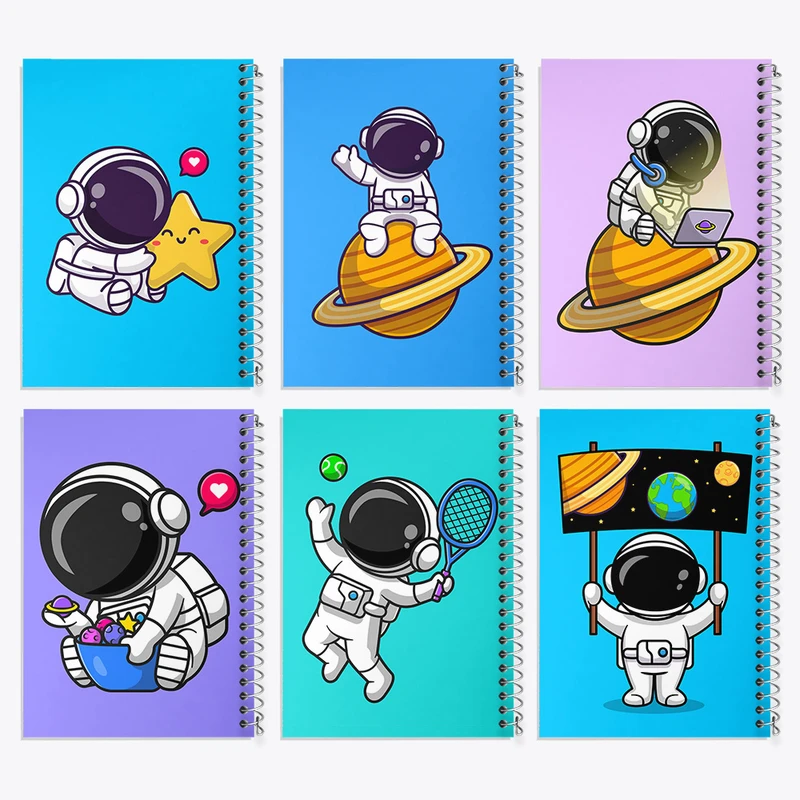 دفتر مشق 100 برگ خندالو طرح فضانورد کد 402 مجموعه 6 عددی