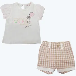 ست تی شرت و شلوارک نوزادی مدل چهارخانه بادکنکی