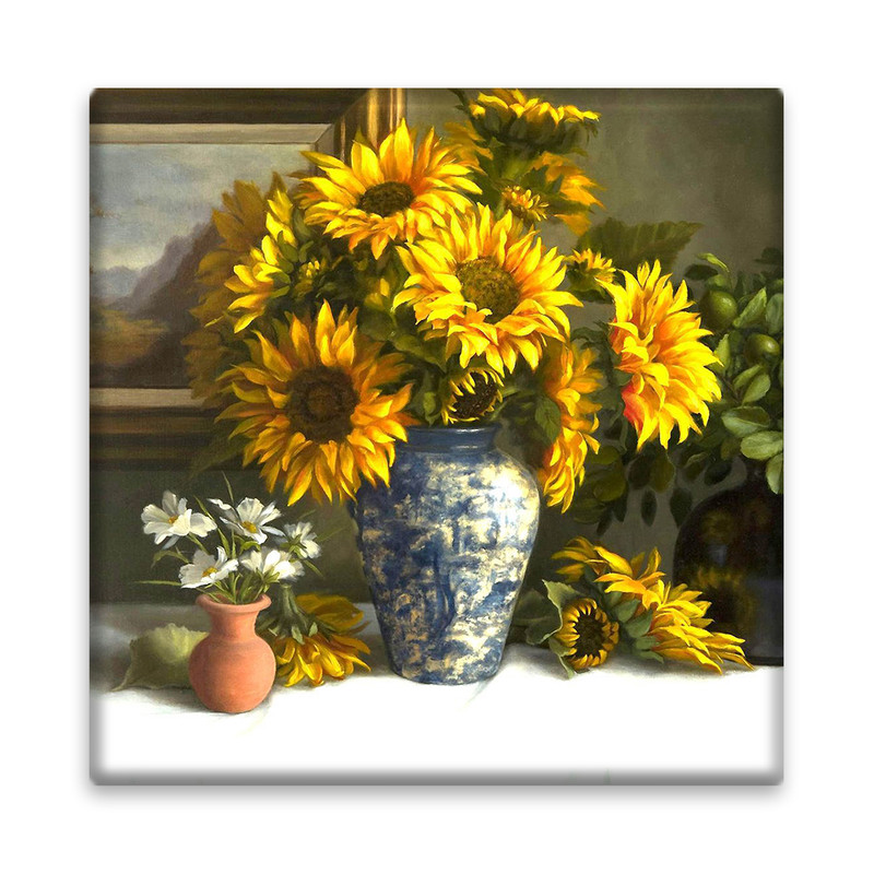 کاشی مدل M1058 طرح نقاشی گلدان و گل آفتابگردان