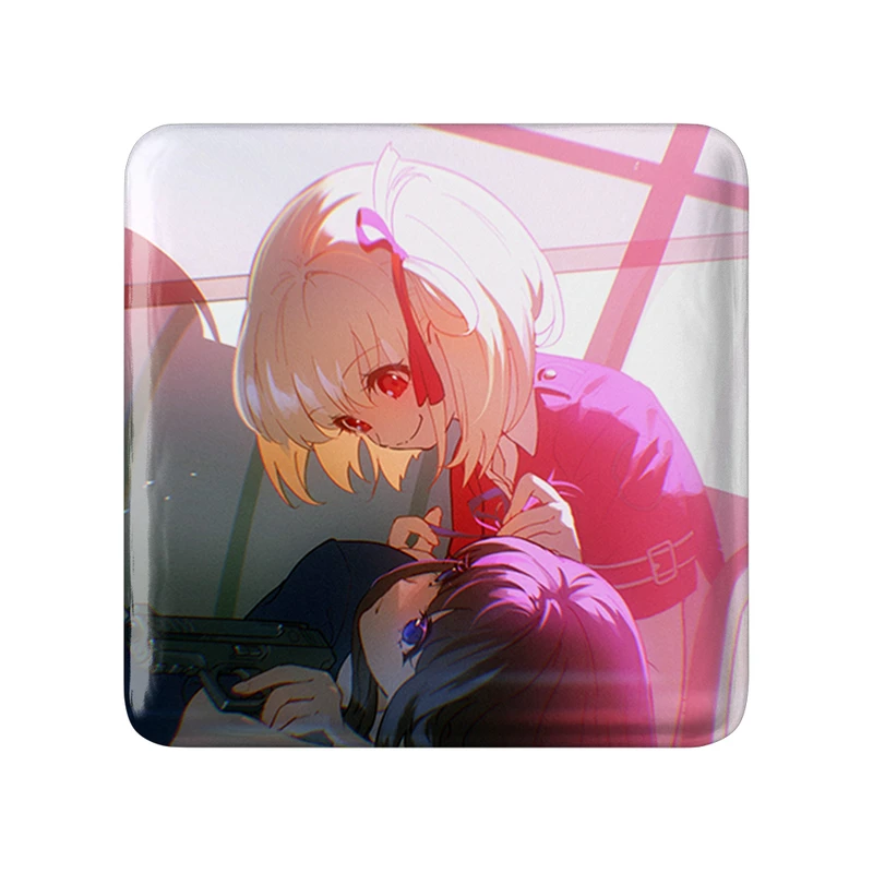 مگنت خندالو طرح تاکینا و چیساتو انیمه لیکوریس ریکویل Lycoris Recoil  مدل مربعی کد 23059