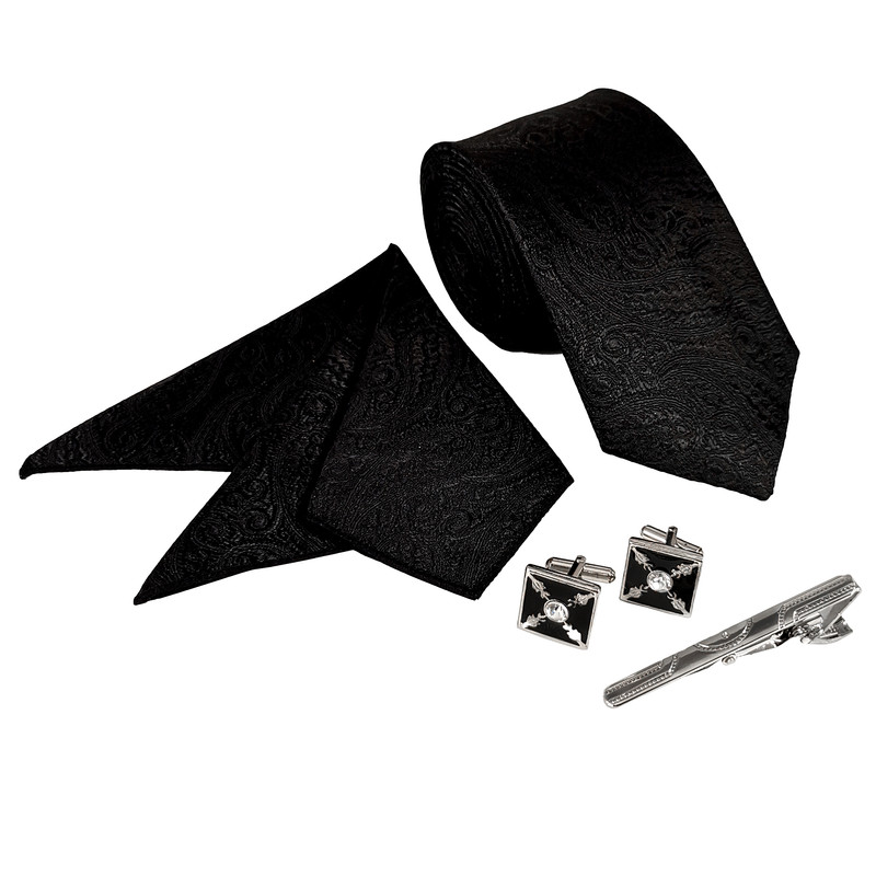 ست کراوات و دستمال جیب و دکمه سردست وگیره کراوات مردانه مدل 410A