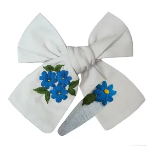 گیره مو زنانه مدل پاپیون لوتوس گلدوزی 01 بسته 2 عددی