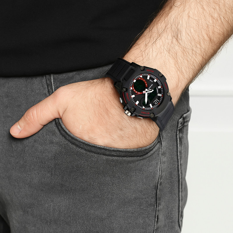 ساعت مچی عقربه‌ای کوارتز مردانه مدل دو زمانه بند پیو کد 02